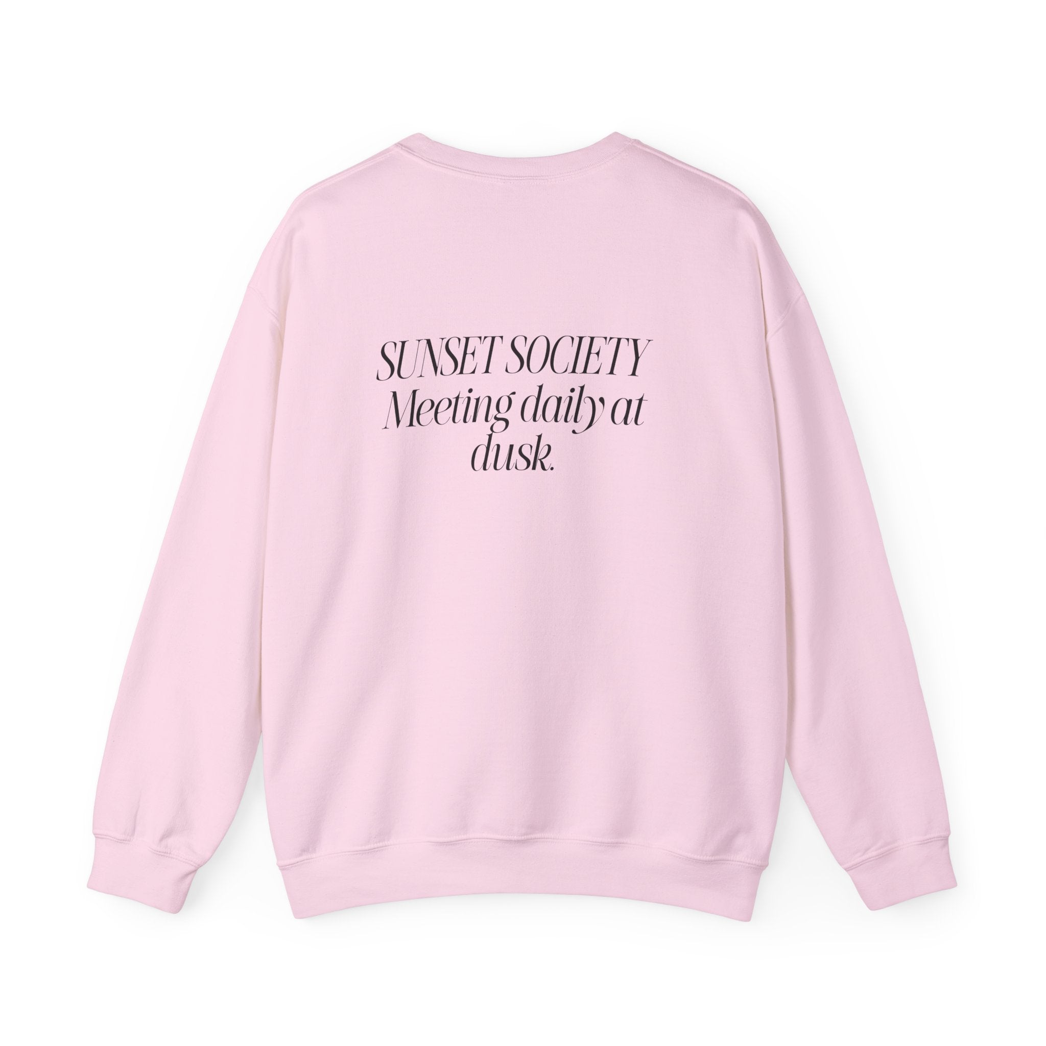 Crewneck Sweatshirt — 'Sunset Society: Meeting Daily at Dusk' Minimal Graphic