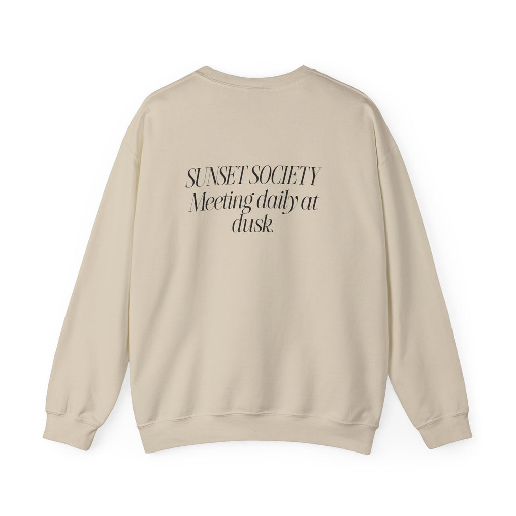 Crewneck Sweatshirt — 'Sunset Society: Meeting Daily at Dusk' Minimal Graphic